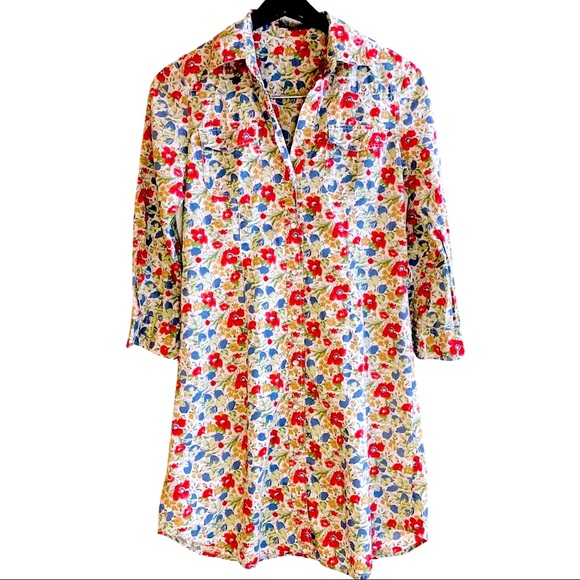 Theory Dresses & Skirts - Theory Floral Print Pearl Snap Button Down Mini Dress Size 4